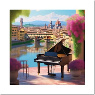 A Grand Piano In A Picturesque Scene in Florence Italy Posters and Art